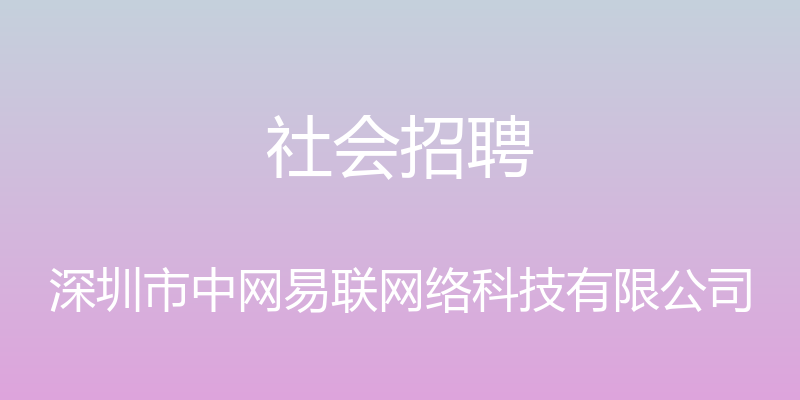 社会招聘 - 深圳市中网易联网络科技有限公司