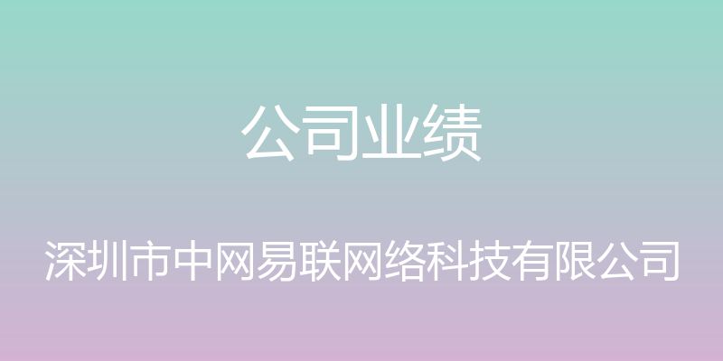 公司业绩 - 深圳市中网易联网络科技有限公司